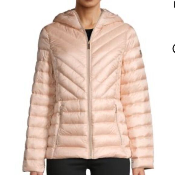 Micheal Kors Women Zip‎ Packable Down Jacket W/Hood Blush Sz S Gently Used - Picture 1 of 7